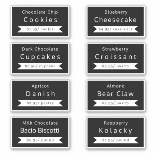 Bakery Food Name & Price Aufkleber Labels (Vorderseite)