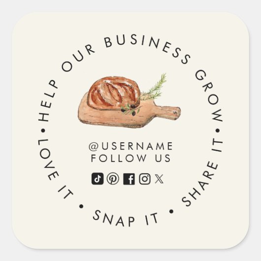 Bakery Help our Business Grow Social media Quadratischer Aufkleber (Vorderseite)