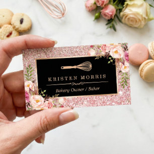 Bakery Koch Whisky Logo   Floral Rose Gold Glitzer Visitenkarte
