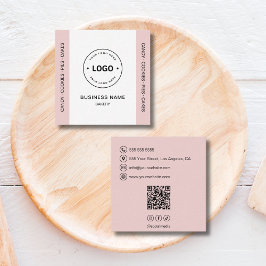 Bakery Logo QR Code Social Media Blush Pink Quadratische Visitenkarte