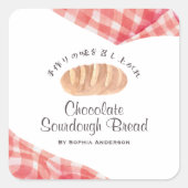 Bakery Packaging Watercolor Bread Red Gingham Quadratischer Aufkleber (Vorderseite)