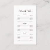 Bakery Pastry Chef Baking Catering Gold Price List Visitenkarte (Rückseite)