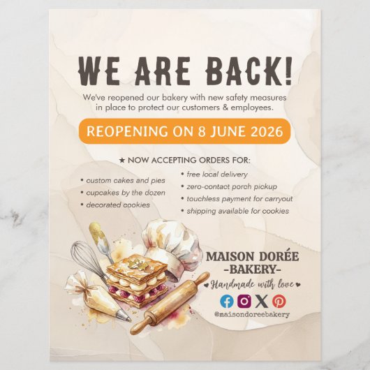 Bakery Pastry Chef Baking Catering Grand Reopening Flyer (Vorne)