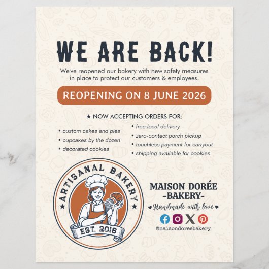 Bakery Pastry Chef Baking Catering Grand Reopening Flyer (Vorne)
