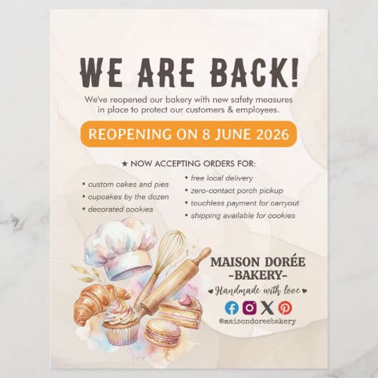 Bakery Pastry Chef Baking Catering Grand Reopening Flyer (Vorne)