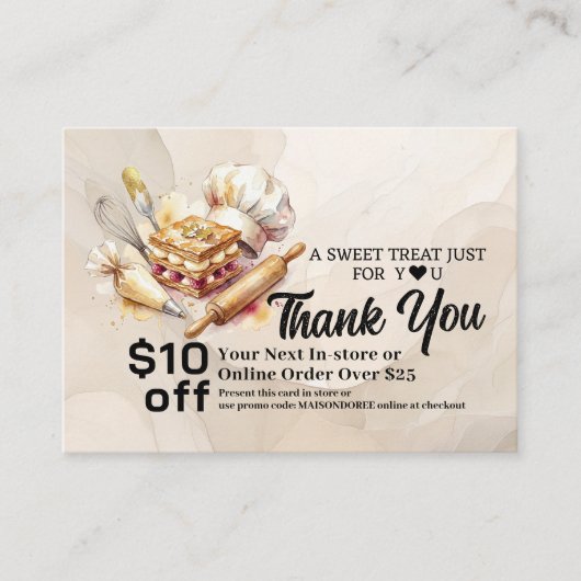 Bakery Pastry Chef Cake Baker Thank You Promo Code Rabattkarte (Vorderseite)