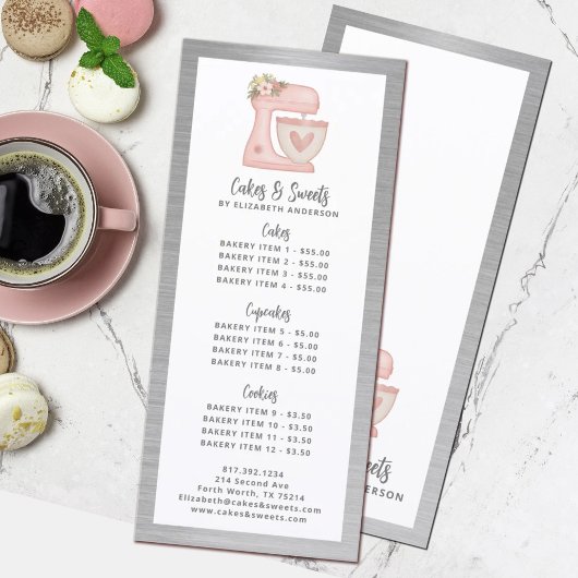 Bakery Pastry Chef Dessert Menu Price List Menükarte