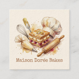 Bakery Pastry Chef Modern Gold Baking Utensils Quadratische Visitenkarte