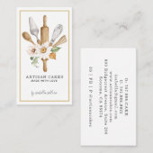 Bakery Pastry Chef Watercolor Baking Utensil Tools Visitenkarte (Vorne/Hinten)