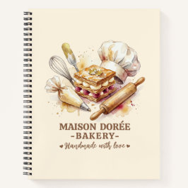 Bakery Pastry Chef Watercolor Gold Baking Catering Notizblock