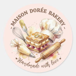 Bakery Pastry Chef Watercolor Gold Baking Catering Runder Aufkleber