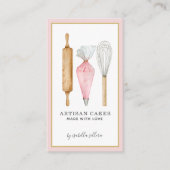 Bakery Pastry Chef Watercolor Utensils QR Code Visitenkarte (Vorderseite)
