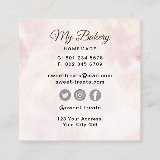 Bakery Rolling Pin Quadratische Visitenkarte (Rückseite)