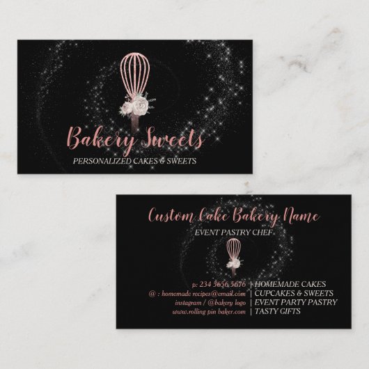 Bakery Sparkling Whisk Logo Zuhause Bakery Black Visitenkarte (Vorne/Hinten)
