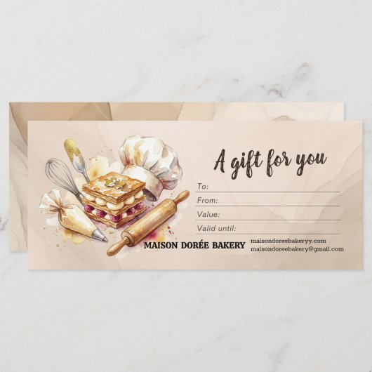 Bakery Store Pastry Chef Baker Gift Certificate (Vorne/Hinten)