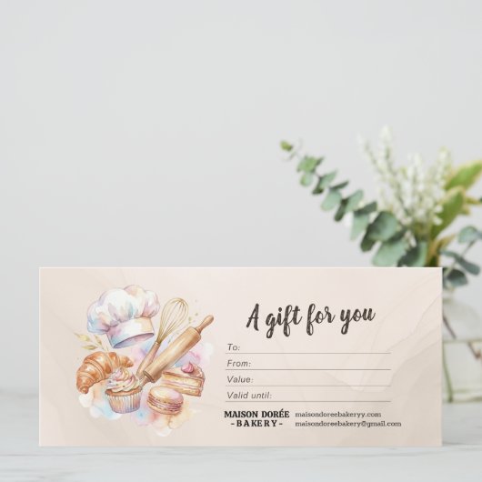 Bakery Store Pastry Chef Baker Gift Certificate (Stehend Vorderseite)