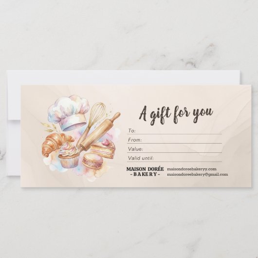 Bakery Store Pastry Chef Baker Gift Certificate (Vorderseite)