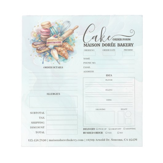 Bakery Store Pastry Chef Cake Baker Order Form Notizblock (Vorderseite)