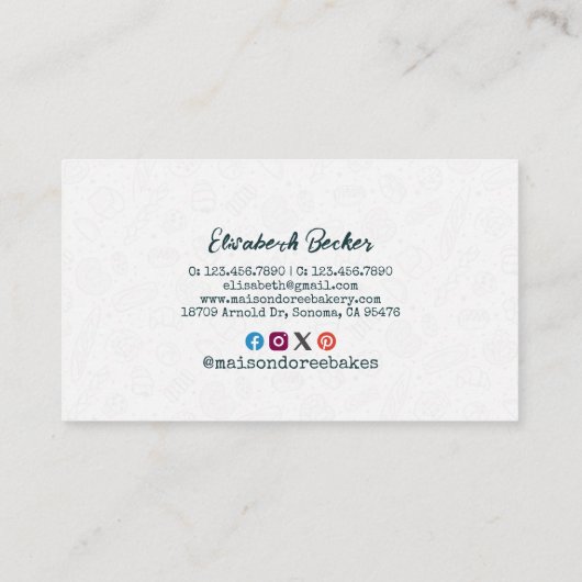 Bakery Store Pastry Chef Dessert Sweets Cake Baker Visitenkarte (Rückseite)