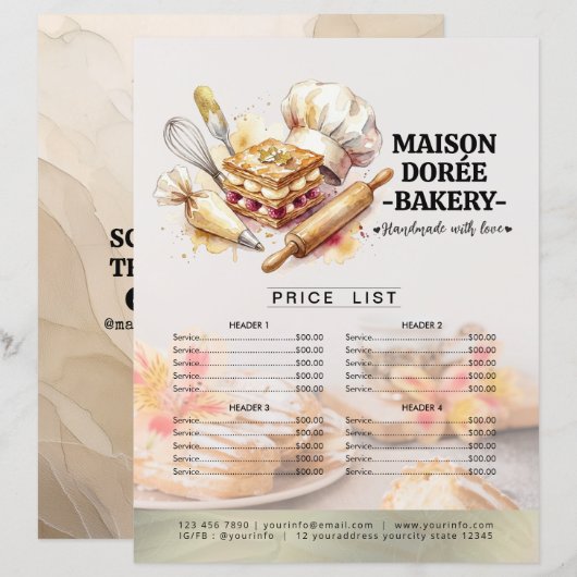 Bakery Store Pastry Chef Menu Price List Pay Here (Vorne/Hinten)