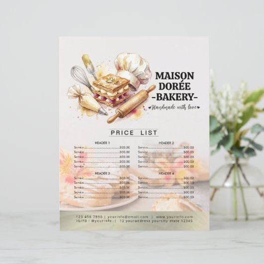 Bakery Store Pastry Chef Menu Price List Pay Here (Stehend Vorderseite)