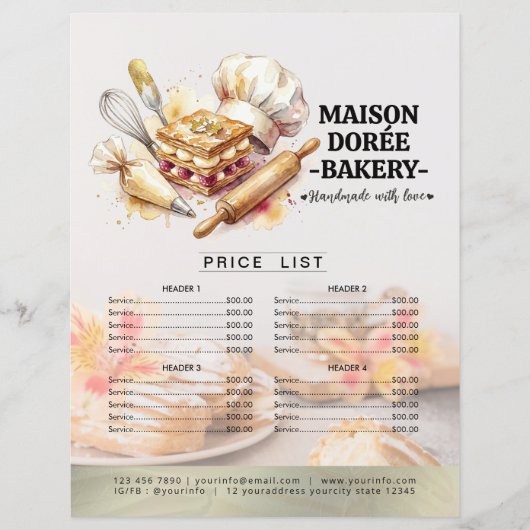 Bakery Store Pastry Chef Menu Price List Pay Here (Vorderseite)