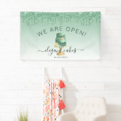 Bakery We Are Open Glitter Drip Green Cake Banner (Insitu)