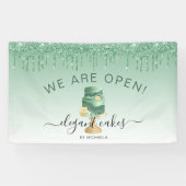Bakery We Are Open Glitter Drip Green Cake Banner (Horizontal)