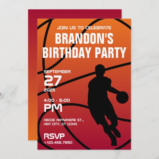 Baketball - Moderner Geburtstag Einladung (Vorne/Hinten)