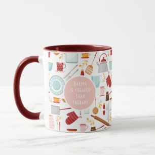Baking billiger als Therapie Funny Kitchen Pink Tasse