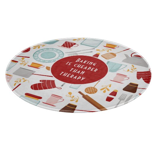 Baking billiger als Therapie Funny Kitchen Red Schneidebrett (Ecke)