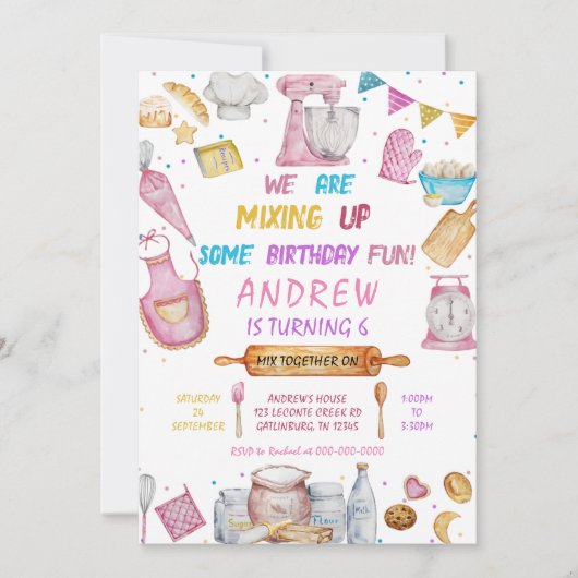 Baking Birthday Party Girl Cooking Einladung (Vorderseite)