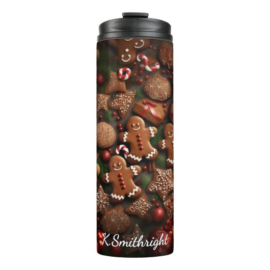 Baking Day Gingerbread Pattern Thermosbecher (Vorderseite)