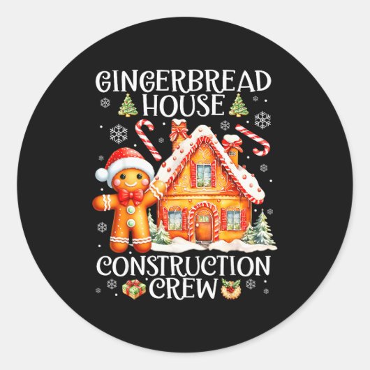 Baking Gingerbread House Construction Crew Christm Runder Aufkleber (Vorderseite)