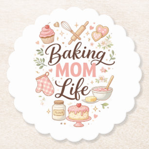 "Baking Mom Life" Illustrierter Blumen-Überteller- Untersetzer