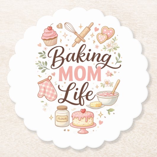 "Baking Mom Life" Illustrierter Blumen-Überteller- Untersetzer (Vorderseite)