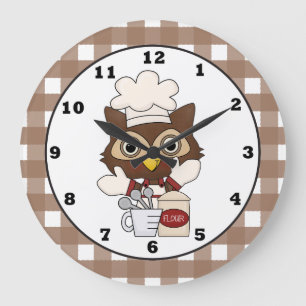 Baking Owl cartoon kitchen wall clock Große Wanduhr