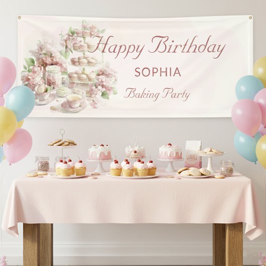 Baking Party For Girls Soft Pastel Happy Birthday Banner