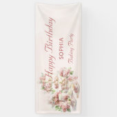 Baking Party For Girls Soft Pastel Happy Birthday Banner (Vertikal)