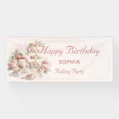 Baking Party For Girls Soft Pastel Happy Birthday Banner (Horizontal)