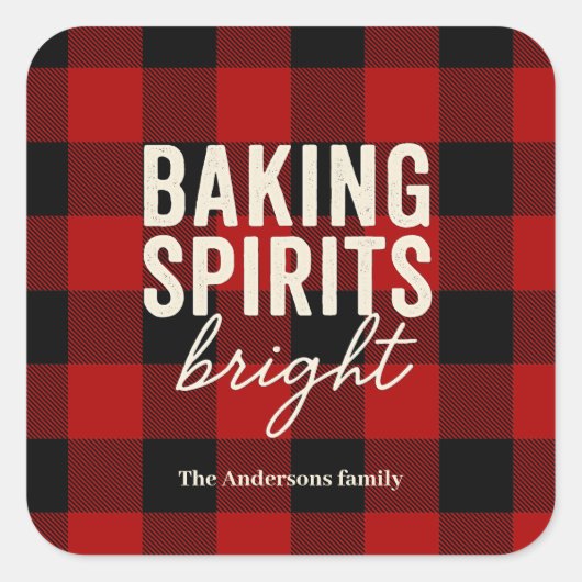 Baking Spirits Bright Buffalo Plaid Christmas Quadratischer Aufkleber (Vorderseite)