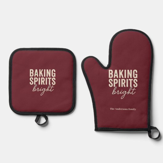 Baking Spirits Bright Burgundy Christmas Ofenhandschuh & Topflappen-Set (Vorderseite)