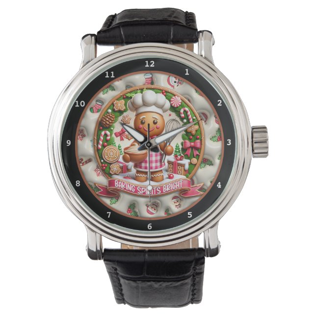 "Baking Spirits Bright" Lebkuchen  Armbanduhr (Vorderseite)