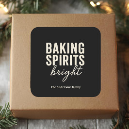 Baking Spirits Bright | Moderne schwarze Weihnacht Quadratischer Aufkleber