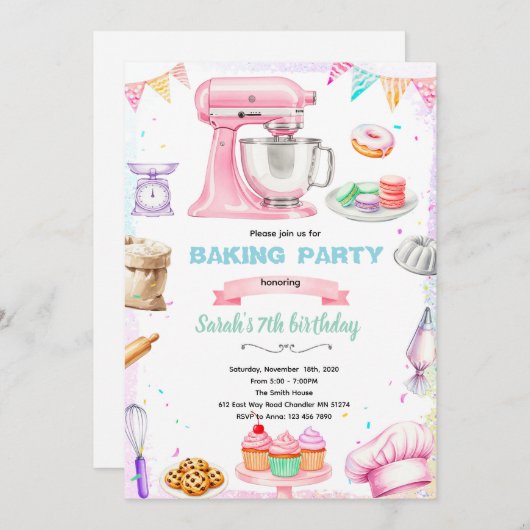 Baking theme party invitation einladung (Vorne/Hinten)