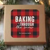 Baking Through the Snow Buffalo Plaid Christmas Quadratischer Aufkleber