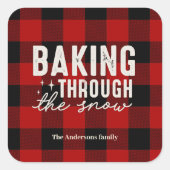 Baking Through the Snow Buffalo Plaid Christmas Quadratischer Aufkleber (Vorderseite)
