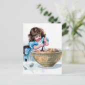BAKING Vintag Girl Backcake Illustration Postkarte (Stehend Vorderseite)