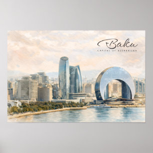 Baku Aserbaidschan Hauptstadt Aquarell Reise Gesch Poster