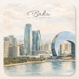 Baku Aserbaidschan Hauptstadt Aquarell Reise Gesch Rechteckiger Pappuntersetzer